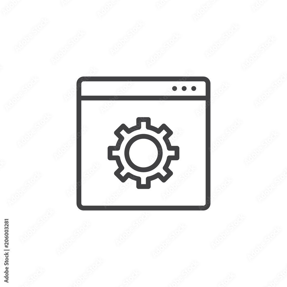 Website with setting cogwheel outline icon. linear style sign for mobile concept and web design. Browser settings line vector icon. Symbol, logo illustration. Pixel perfect vector graphics Website with setting cogwheel outline icon. linear style sign for mobile concept and web design. Browser settings line vector icon. Symbol, logo illustration. Pixel perfect vector graphics