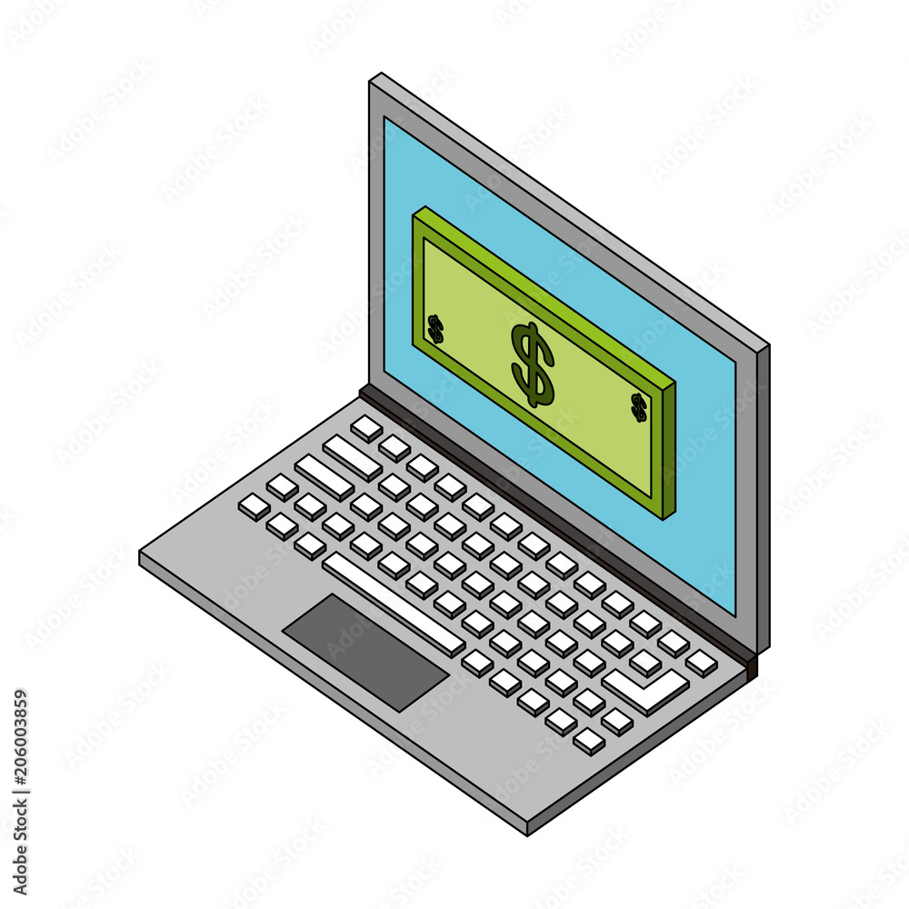 laptop online payment banknote money isometric vector illustration laptop online payment banknote money isometric vector illustration