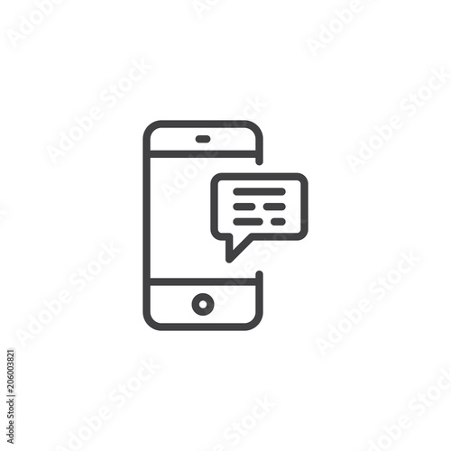 Chatting on mobile phone outline icon. linear style sign for mobile concept and web design. Smartphone Message simple line vector icon. Symbol, logo illustration. Pixel perfect vector graphics