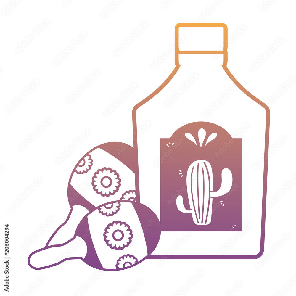 tequila bottle and maracas over white background, vector illustration tequila bottle and maracas over white background, vector illustration