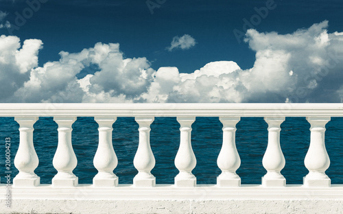Baroque balustrade overlooking the sea. Resort Walking Recreation Concept