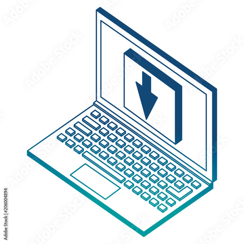 laptop data download backup digital isometric vector illustration neon