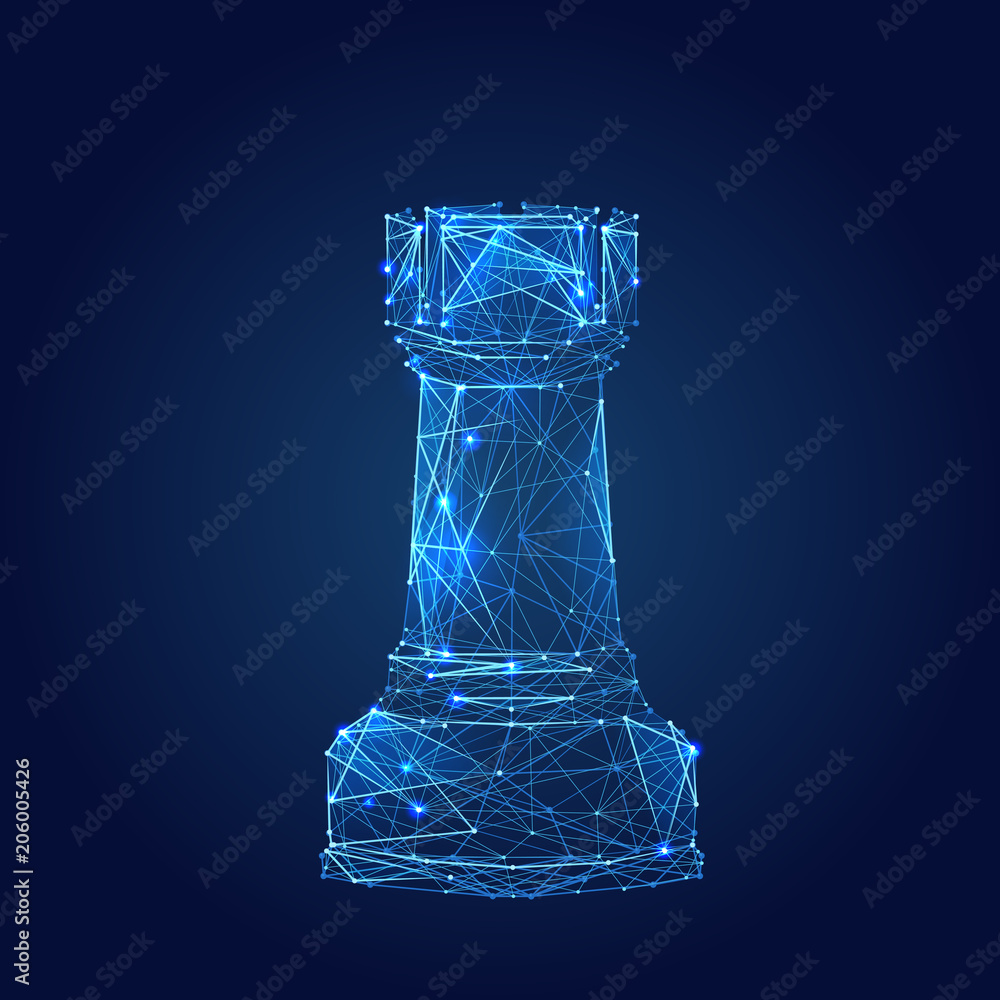 Abstract vector image of chess rook. Low poly wire frame illustration ...