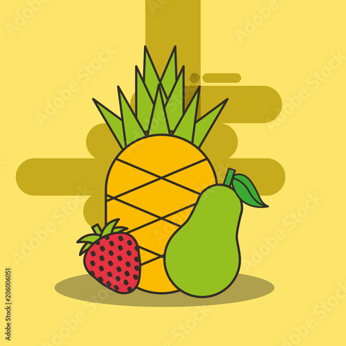 pineapple strawberry and pear fresh delicious vector illustration