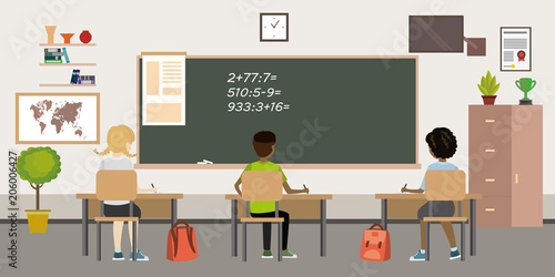 School room interior,Pupils at the lesson,