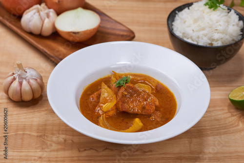 Chicken curry with spice, selective focus