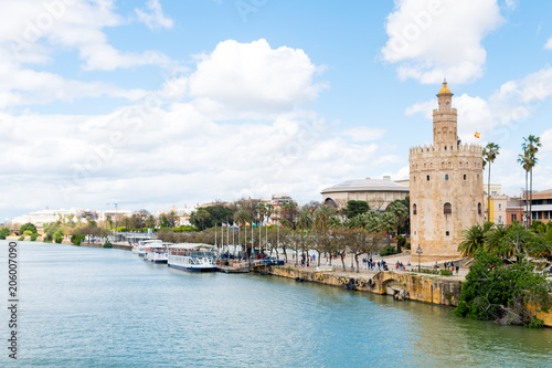 panoramic view of Torre del oro in Seville, Spain