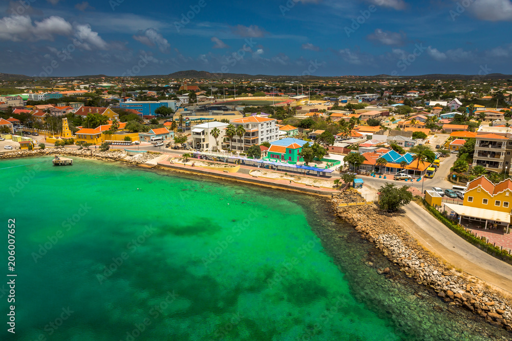 Welcome to Bonaire, Divers Paradise. Arriving at Bonaire, capture from Ship at the Capital of Bonaire, Kralendijk in this beautiful island of the Caribbean Netherlands, with its paradisiac beaches.