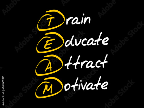 TEAM - Train, Educate, Attract, Motivate, acronym business concept