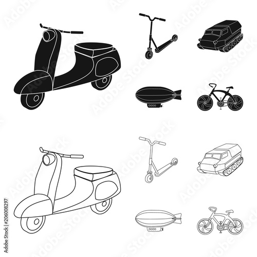 Motorcycle, scooter, armored personnel carrier, aerostat types of transport. Transport set collection icons in black,outline style vector symbol stock illustration web.