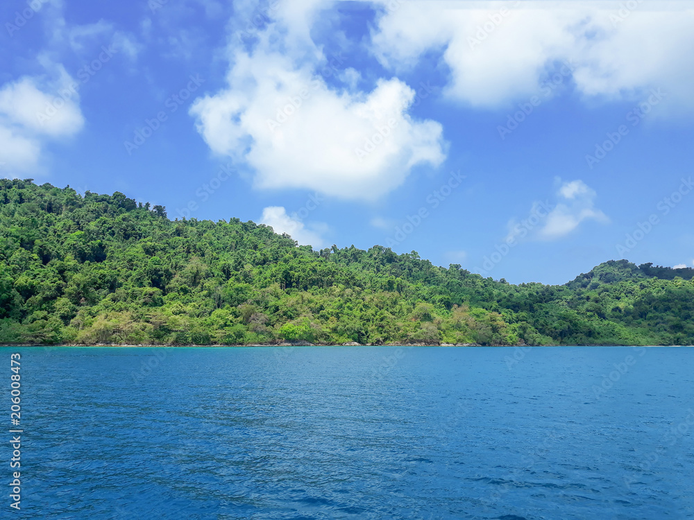Blue sea with island and sky in Thailand