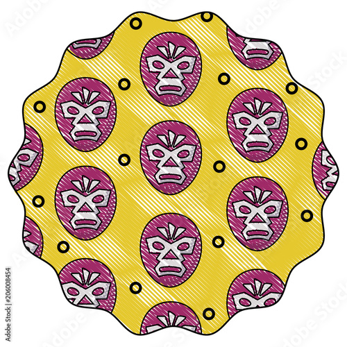 circular frame with wrestler mask pattern over white background, vector illustration