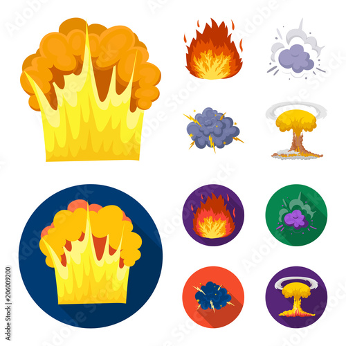 Flame, sparks, hydrogen fragments, atomic or gas explosion. Explosions set collection icons in cartoon,flat style vector symbol stock illustration web.