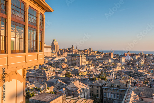 View of Genoa city in Italy during sunset
