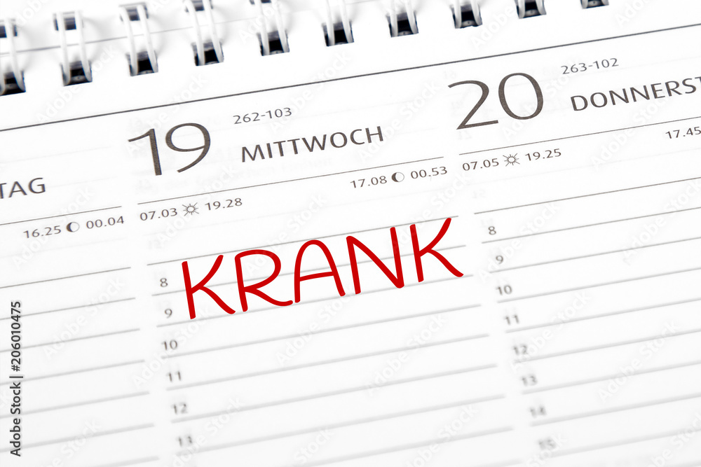 Eintrag im Kalender: krank Eintrag im Kalender: krank