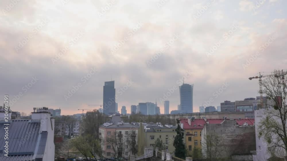Warsaw in the morning landscape time lapse, Poland, 4K Warsaw in the morning landscape time lapse, Poland, 4K