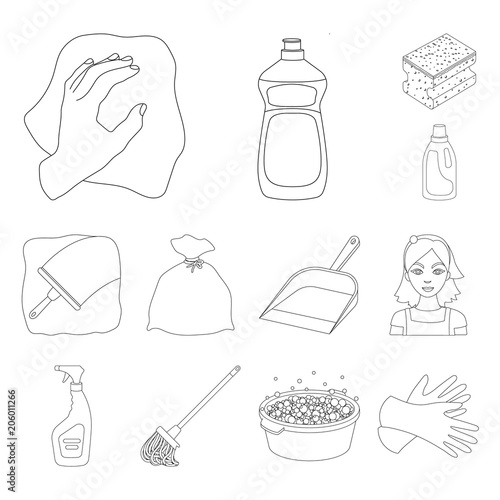 Cleaning and maid outline icons in set collection for design. Equipment for cleaning vector symbol stock web illustration.