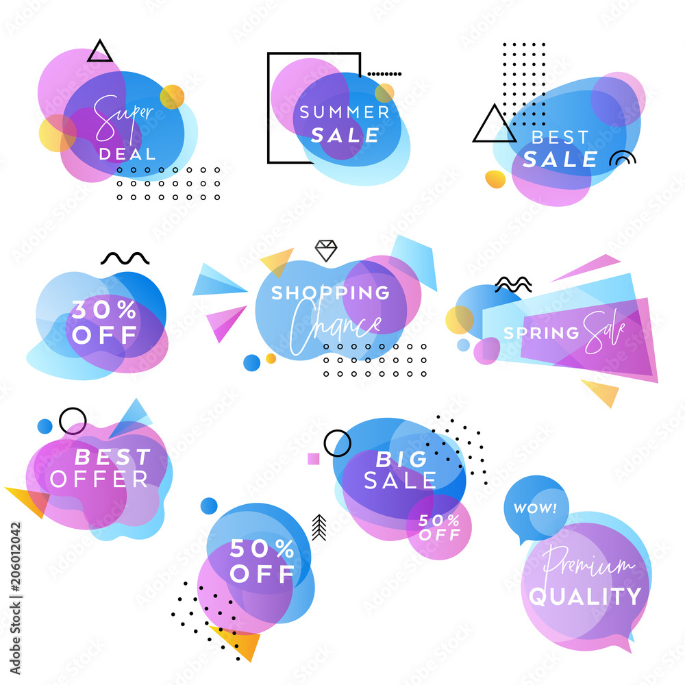 Blue and Purple Vector Abstract Sale Banners Collection, Pastel Gradient Design, Business Templates, Modern Geometric Hipster Backgrounds, Web Sale Announcement Banner