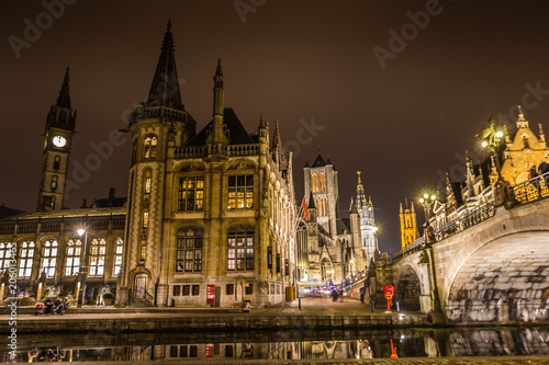 Ghent at night in Belgium