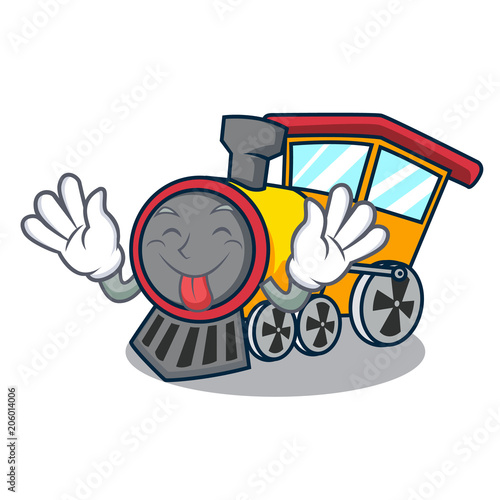Tongue out train mascot cartoon style