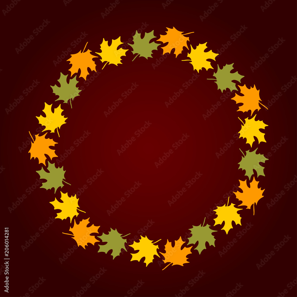 vector illustration round wreath of autumn leaves yellow green red brown color