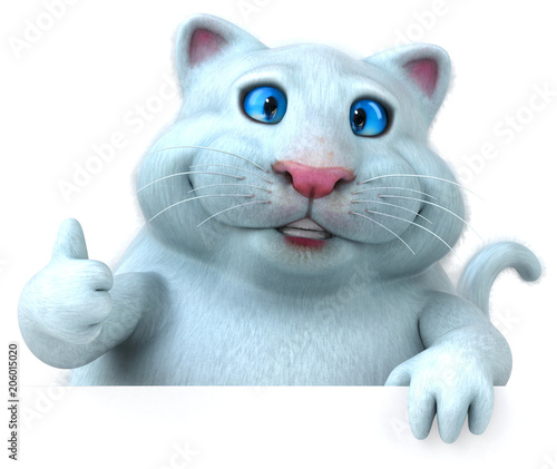 Fun white cat - 3D Illustration