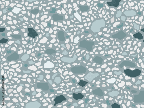 Terrazzo floor marble seamless hand crafted pattern. Traditional venetian material.Granite and quartz rocks and sprinkles mixed on polished surface.Abstract vector background for architecture designs