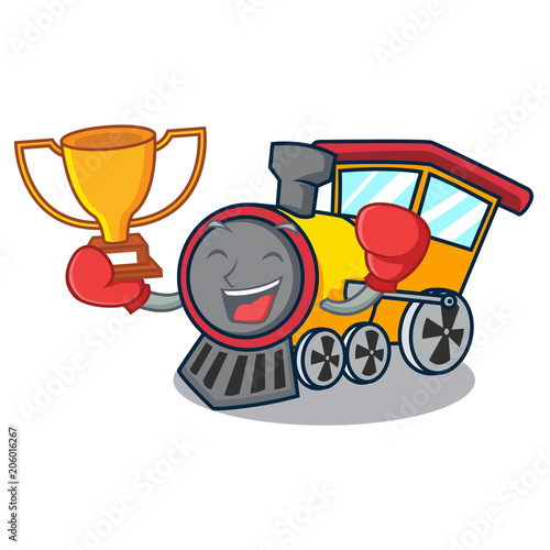 Boxing winner train mascot cartoon style