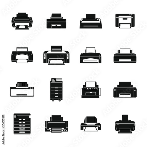 Printer office copy document icons set. Simple illustration of 16 printer office copy document vector icons for web