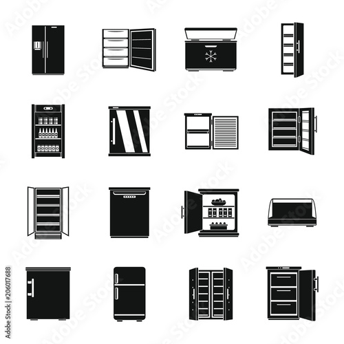 Freezer fridge frozen ice icons set. Simple illustration of 16 freezer fridge frozen ice vector icons for web