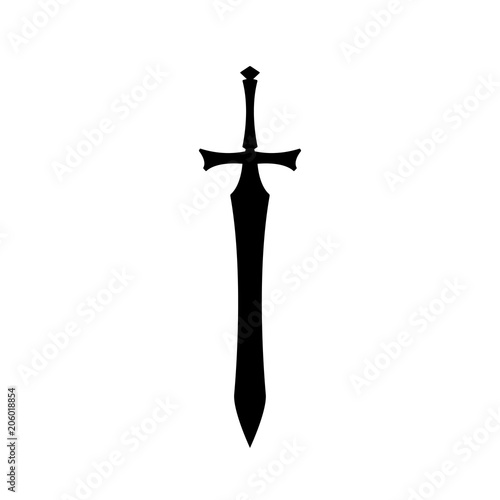 Black silhouettes of medieval knight sword on white background. Paladin weapon icon. Fantasy warrior equipment. Vector illustration