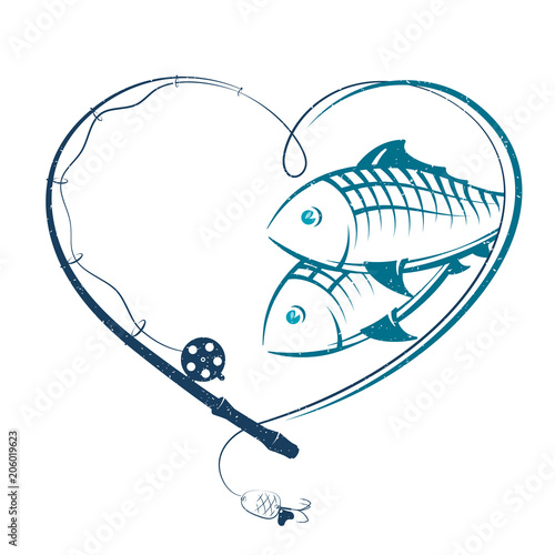 Fishing rod in the form of heart and fish