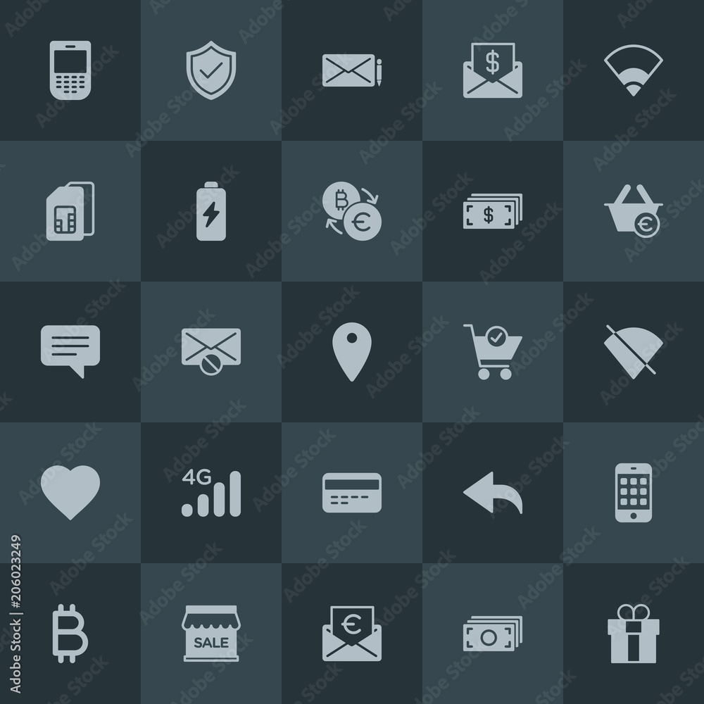 Modern Simple Set of money, mobile, email, shopping Vector fill Icons. Contains such Icons as gift, present, message, financial, box and more on dark background. Fully Editable. Pixel Perfect. Modern Simple Set of money, mobile, email, shopping Vector fill Icons. Contains such Icons as gift, present, message, financial, box and more on dark background. Fully Editable. Pixel Perfect.