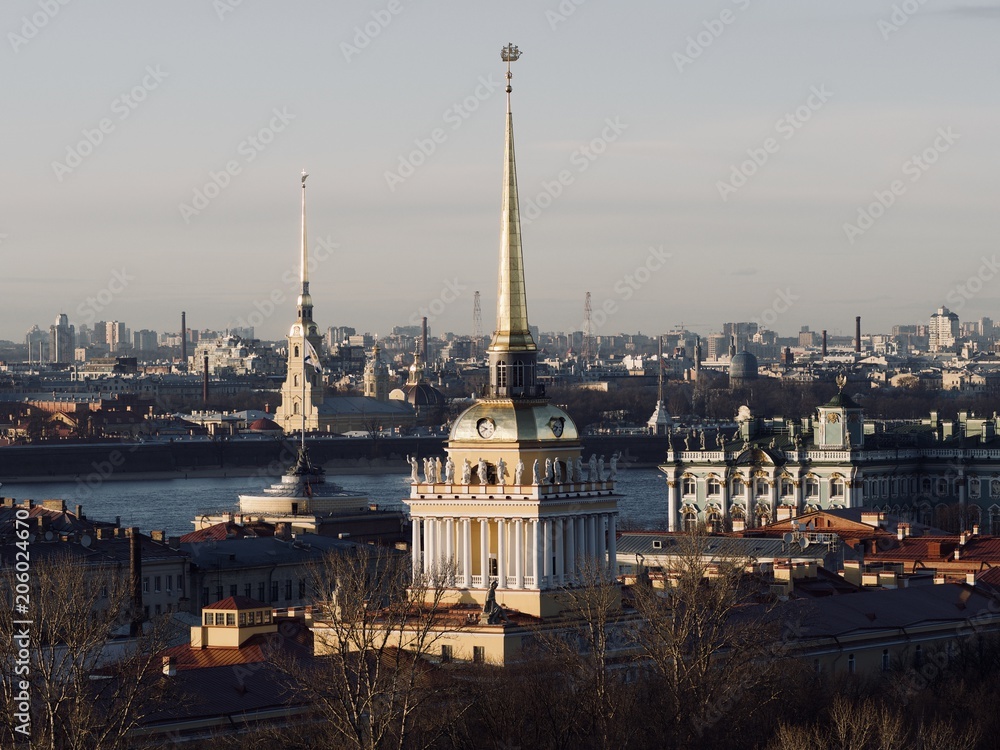 Cityscape of St. Petersburg from the Saint Isaac's Cathedral with beautiful sunset