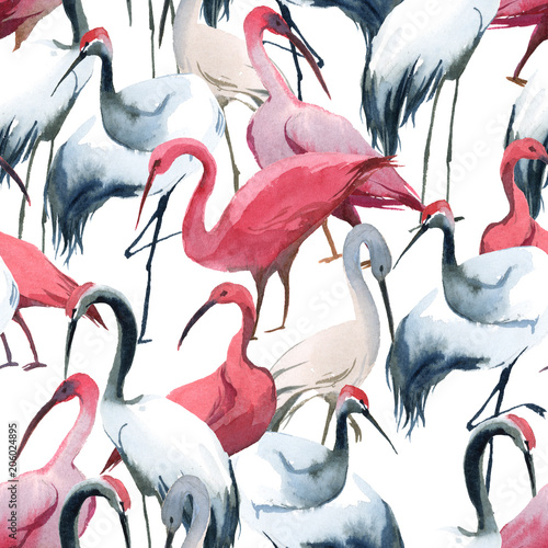 Semless pattern of storks on white background photo