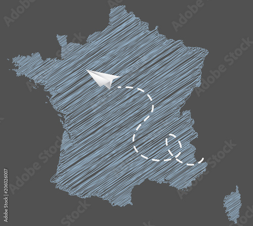 The French Airline Concept Illustration with A Paper Plane