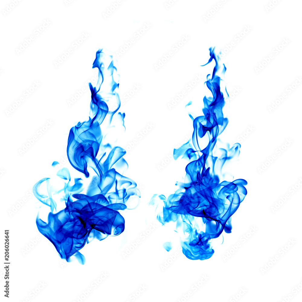 Blue flames isolated on white background