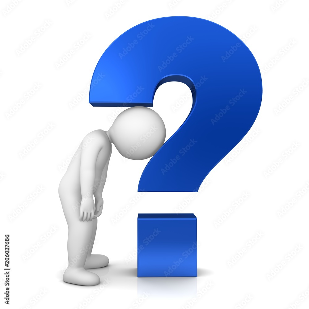 question mark blue 3d interrogation burn-out man stick figure person