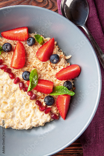Healthy breakfast. Oatmeal with berries