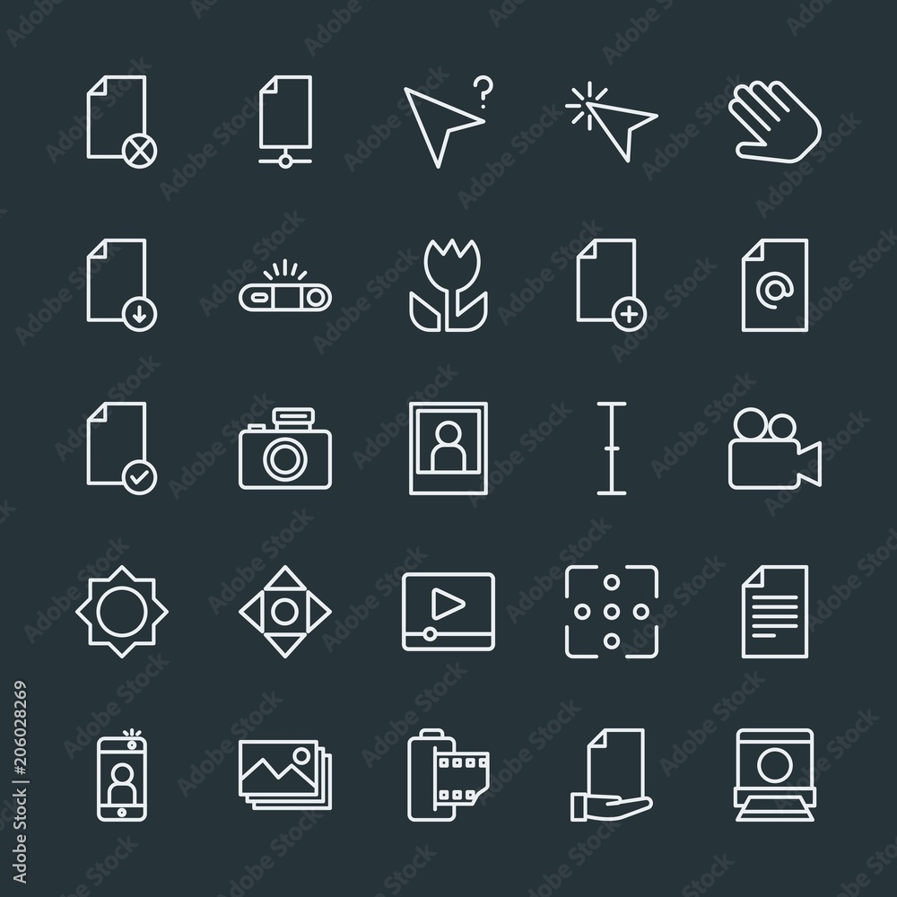 Modern Simple Set of video, photos, cursors, files Vector outline Icons. Contains such Icons as text, sign, remove, vintage, image, gift and more on dark background. Fully Editable. Pixel Perfect. Modern Simple Set of video, photos, cursors, files Vector outline Icons. Contains such Icons as text, sign, remove, vintage, image, gift and more on dark background. Fully Editable. Pixel Perfect.