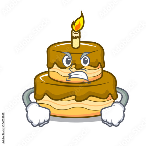 Angry birthday cake mascot cartoon