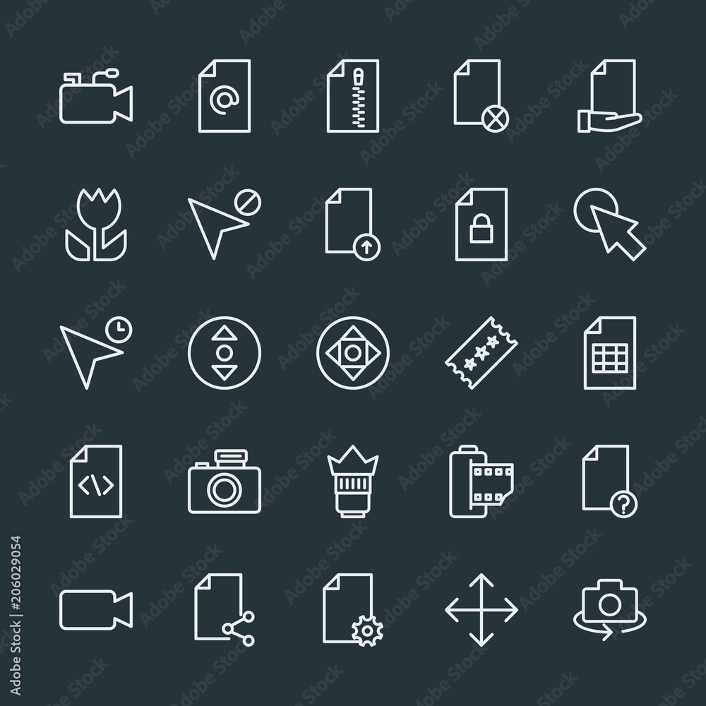 Modern Simple Set of video, photos, cursors, files Vector outline Icons. Contains such Icons as document, vertical, transparent, arrow and more on dark background. Fully Editable. Pixel Perfect. Modern Simple Set of video, photos, cursors, files Vector outline Icons. Contains such Icons as document, vertical, transparent, arrow and more on dark background. Fully Editable. Pixel Perfect.