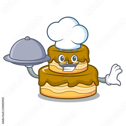 Chef with food birthday cake mascot cartoon