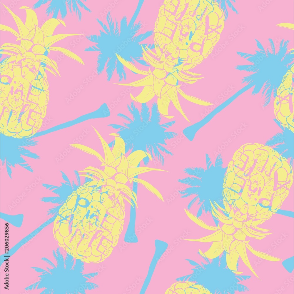 Vector Seamless Pattern with Pineapples Vector Seamless Pattern with Pineapples