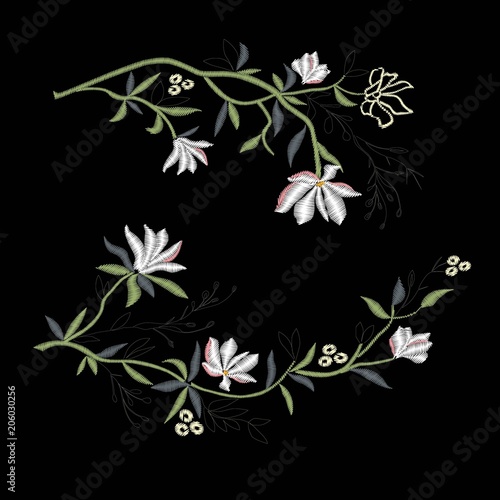 Magnolia embroidery , vector, illustration