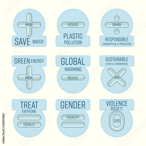 Set of social conscience badges. Calculator button concept. Vector illustration. 