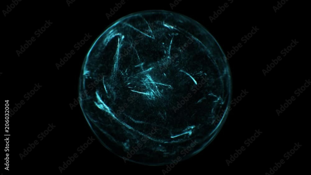 Blue rotating spherical object in a dark background Blue rotating spherical object in a dark background