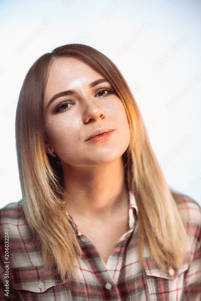 portrait smiling girl on white background in studio portrait smiling girl on white background in studio