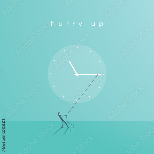 Business deadline or time vector concept. Businessman pulling minute hand.