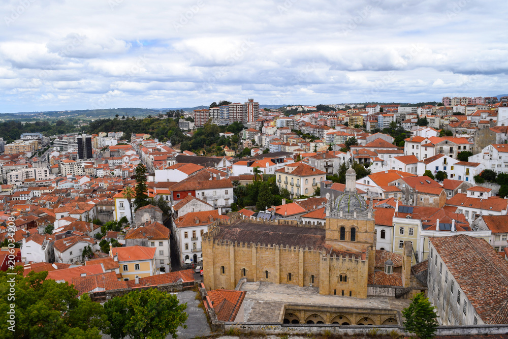 View of the rooftops surrounding the Old Cathedral of Coimbra, Portugal